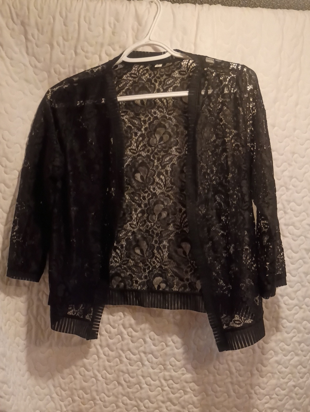 Women’s Black Lace Open-Front Sweater Cardigan